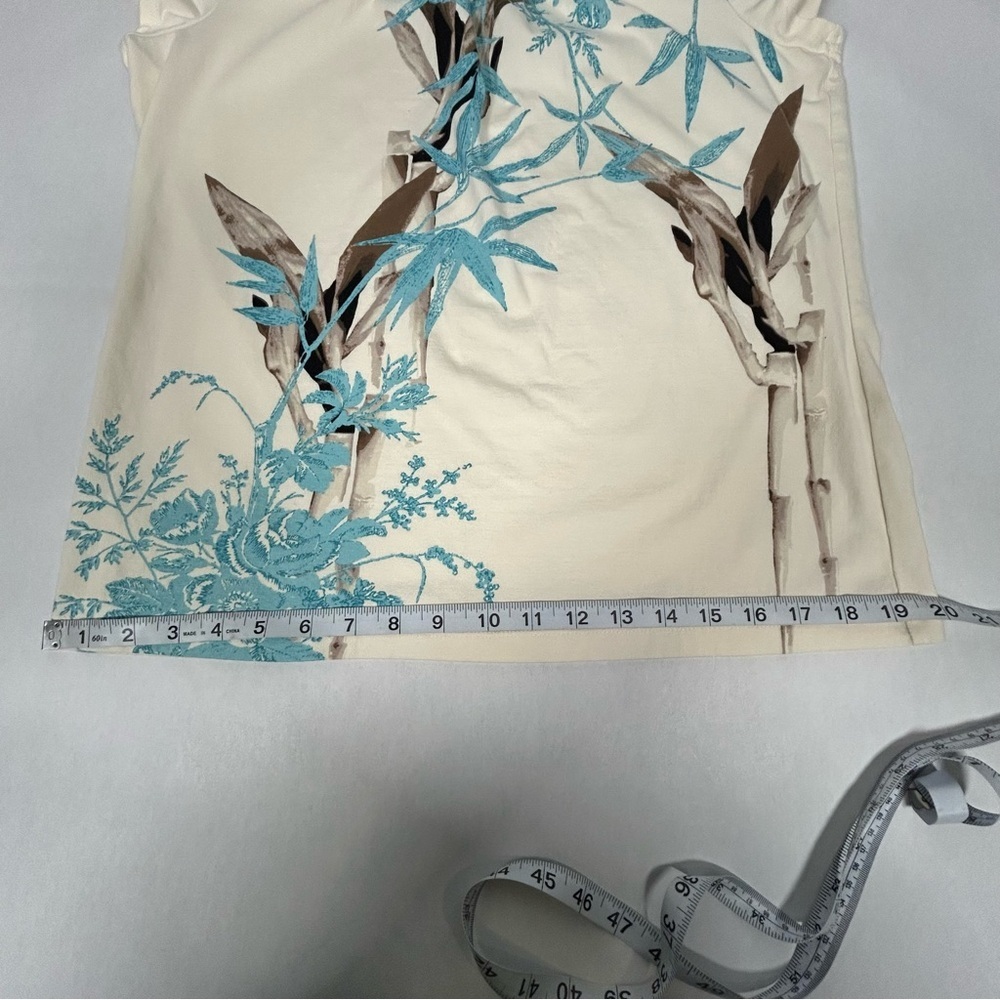 Talbots Blue Fitted Cap Sleeve Tee with Bamboo Floral Print - Picture 9 of 10